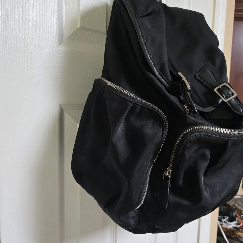 MZ WALLACE Marlena Backpack Striking Black Leather Nylon Gold‎ Hardware Buckle